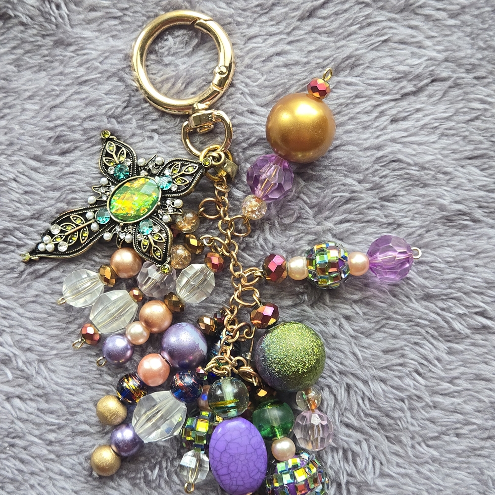 Colorful Beaded Keychain with Cross Charm